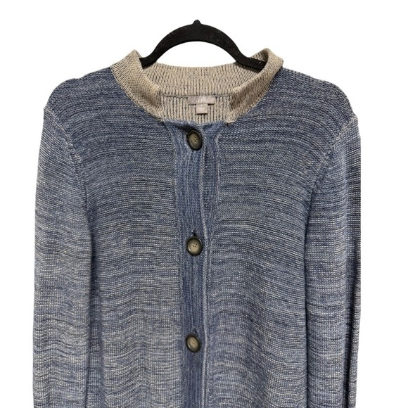 J. Jill Coastal Blue Linen Button Down Cardigan Long Sweater Size Small - Picture 3 of 8